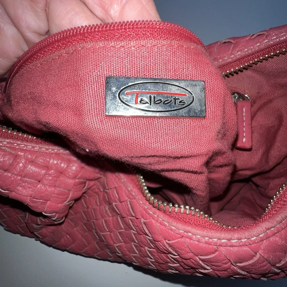 TALBOTS Woven Hot Pink Leather Hobo Shoulder Bag-Tassels-MEDIUM